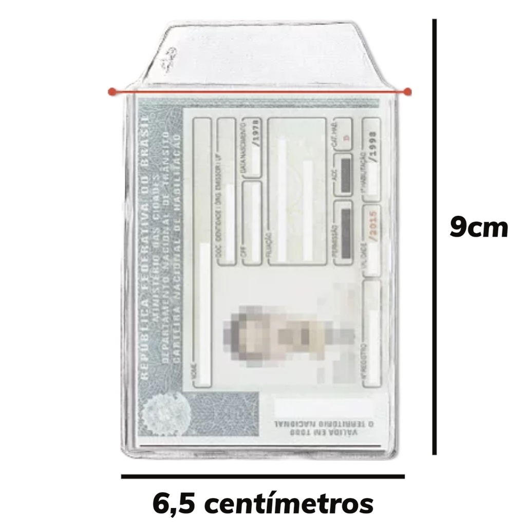 Protetor Porta Documentos para CNH 6,5x9cm c/ Aba Pacote 100 Unidades Acp Feita em Plástico Flexível