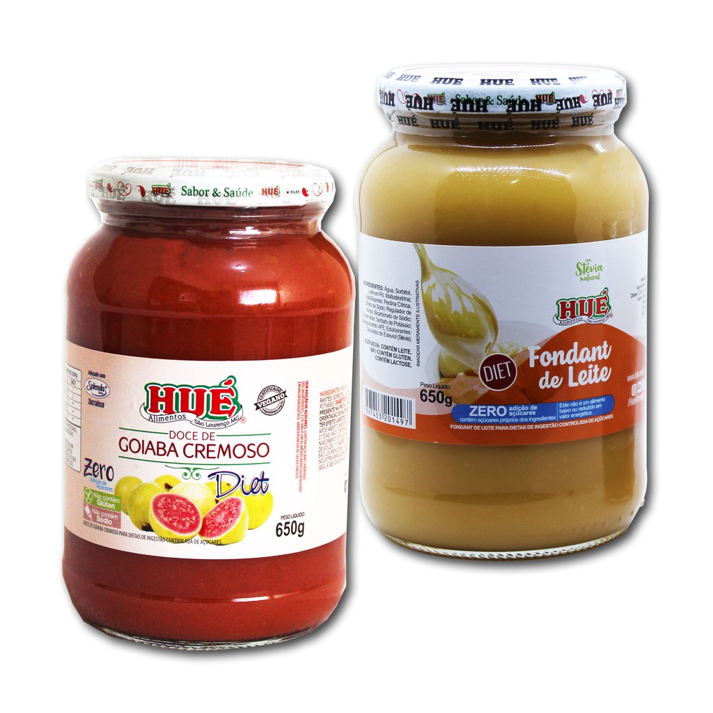 Kit Hué 650g Fondant de Leite Diet (Doce de Leite Diet 650g) e Doce de Goiaba Cremoso Diet 650g
