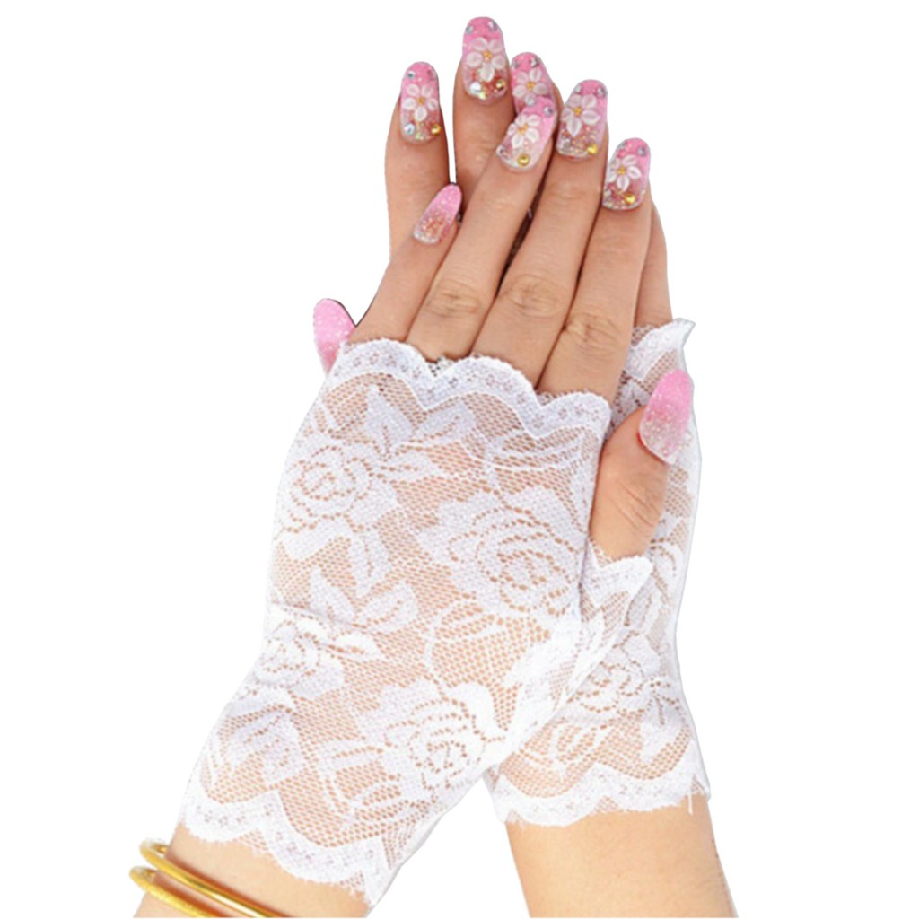 Luva Em Renda Curta Sem Dedo Aberta Flores Noivinha Festa Casamento Noiva Cetim Fantasia Retro 60 70 Dama De Honra Baile Debutante 15 Anos Coslplay Sex Sensual Retrô Vintage Pinup Hot Pants Branca