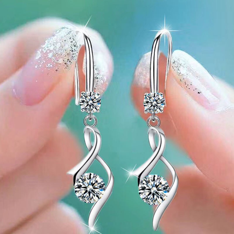 AAA Zircon Brincos Gota Para As Mulheres Elegante Moda Feminina 925 Sterling Silver Torção De Água De Cristal Oscila O Brinco