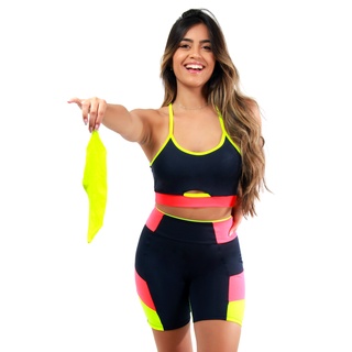 Conjunto Fitness Detalhe Bicolor (bermuda+top) Academia Fitness 10803/10809
