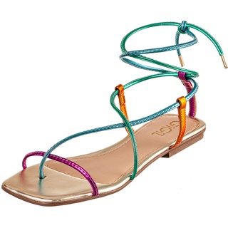 Sandália Feminina Rasteirinha Tiras Finas De Amarrar Colorida Rasteira Confortável Moda Blogueira Confort Calçado Atual Macia