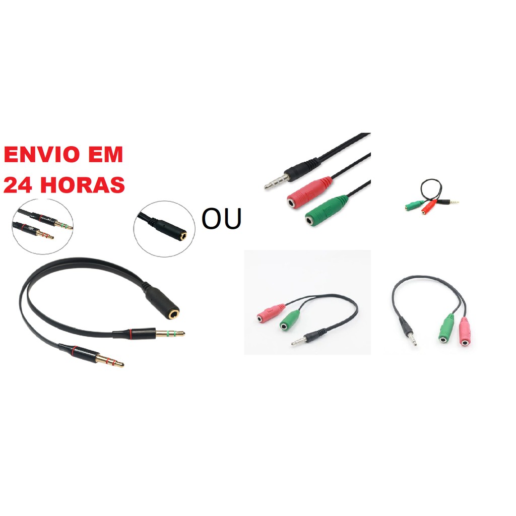 Cabo Adaptador audio 2 P2 Macho p/ 1 P3 Fêmea para fone com microfone Headset Pc Notebook