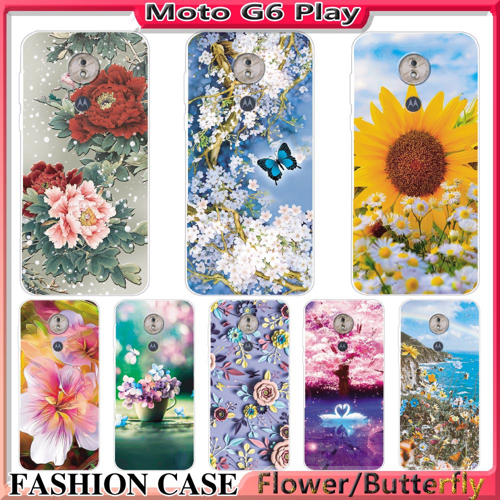 Capa Flexível De Silicone/Tpu Desenho de flores para Celular Motorola Moto G6 Play Phone Case