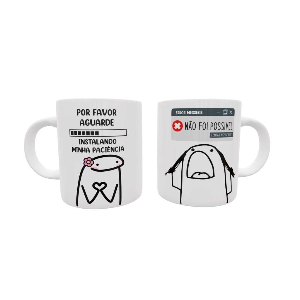 Caneca personalizada tema informática Meme Flork Por favor aguarde instalando minha paciência Error Messege Tentar nova