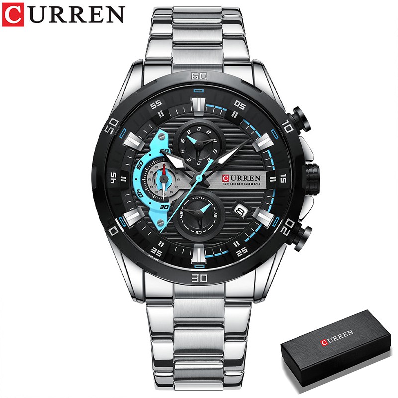 CURREN Relógio De Pulso Masculino De Quartzo Aço Inoxidável Esportivo Cronógrafo Moderno Quartz À Prova D'água 8402 S - Watches