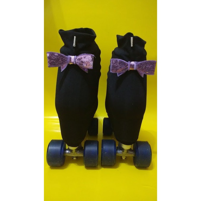 Capa Polaina Cobre Botas Lycra Patins Kangoo - Preto C/lacinhos em Paetê