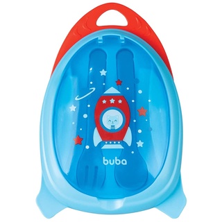 Kit Refeição Infantil Para Criança Com Talher Para Introdução Alimentar Foguete Buba