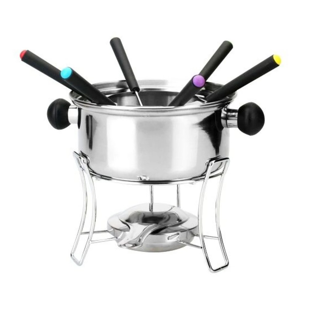 Aparelho De Fondue 10 Peça Inox Kit Completo Chocolate Queijo e Carnes