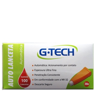 Auto Lanceta Automática 28g com 100 Unidades - G-TECH