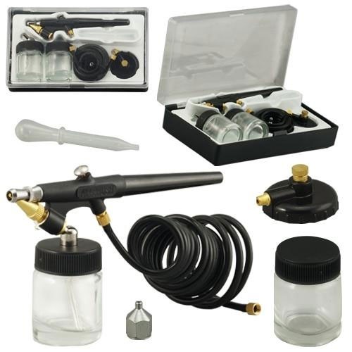 Kit Completo Aerógrafo Profissional 0,35mm 2 Cubas Vidro GT54 Lorben
