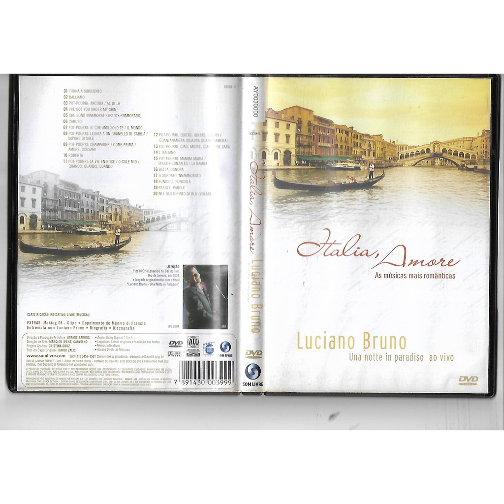 DVD Italia, Amore - As Músicas mais Românticas - Luciano Bruno Una notte in Paradiso Ao Vivo (Usado e Original)
