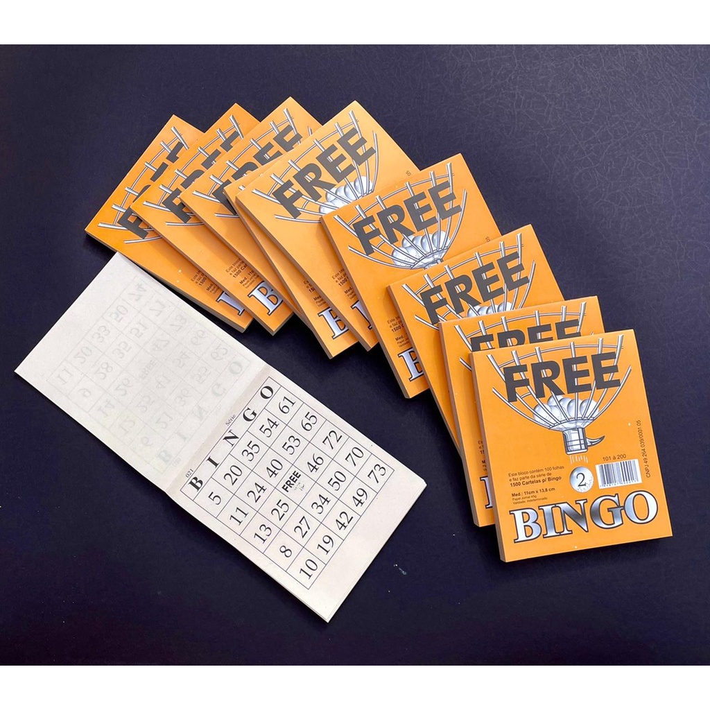 Cartela De Bingo Free Grande C/12 Talões De 100 Folhas em Oferta na Shopee