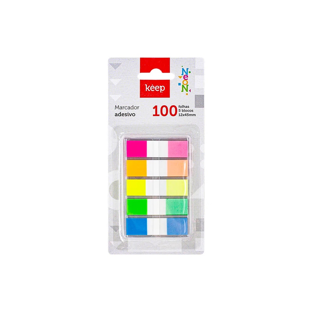 Marcador Adesivo Flag Pop-Up KEEP 12x45mm 5 Cores Neon 100 Folhas