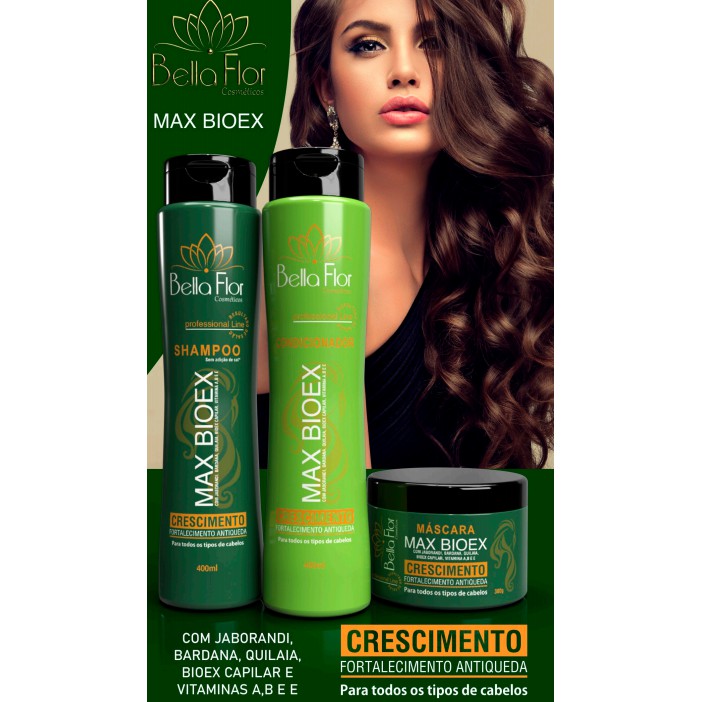 Kit Shampoo Condicionador e Máscara Max Bioex Crescimento Fortalecimento Bella  Flor Professional Line | Shopee Brasil