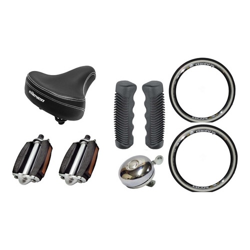 Kit Bike Monark Retro Selim Couro Manopla Pneu Faixa Branca.