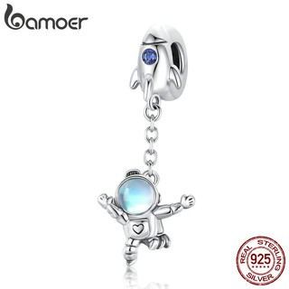 Bamoer 925 Sterling Sliver Spaceship & Astronauta Pingente Encantos Para Limpar Cubic Zircon Mulheres Pulseira Acessórios Scc1695