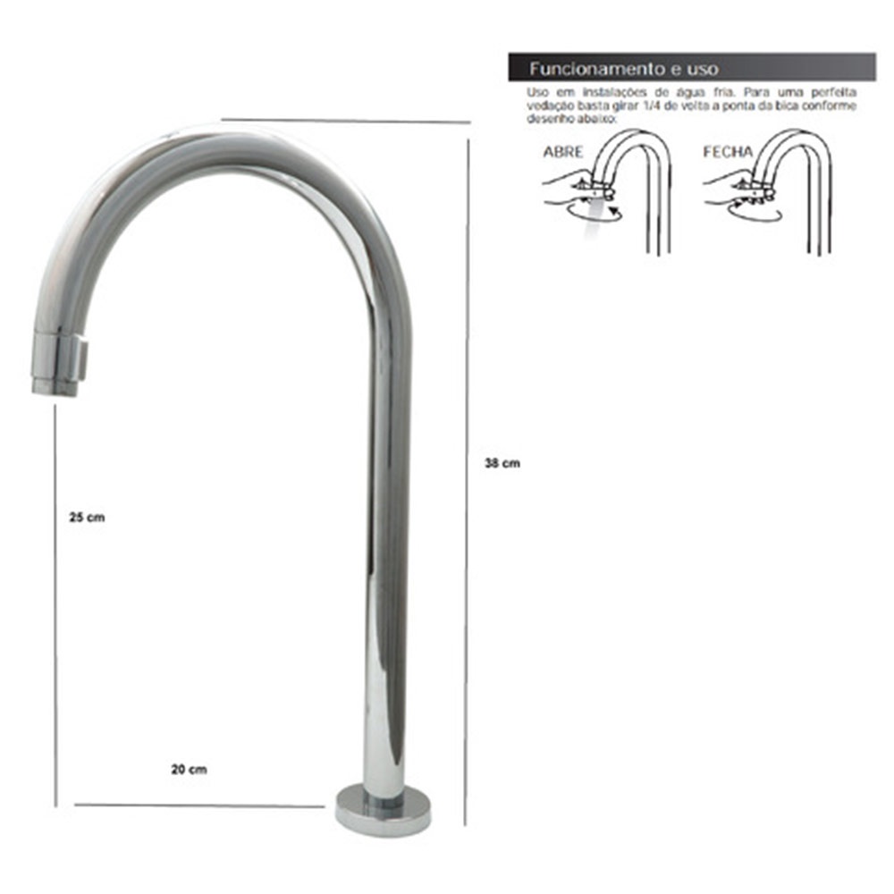 Torneira Pratica Clean Lavatório Alta Metal Luxo 1/4v — imagem 2 de 2