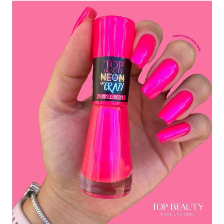 Esmalte Top Beauty Coleção Neon My Crazy Cor : Bubble Boom (Rosa Neon Cintilante)