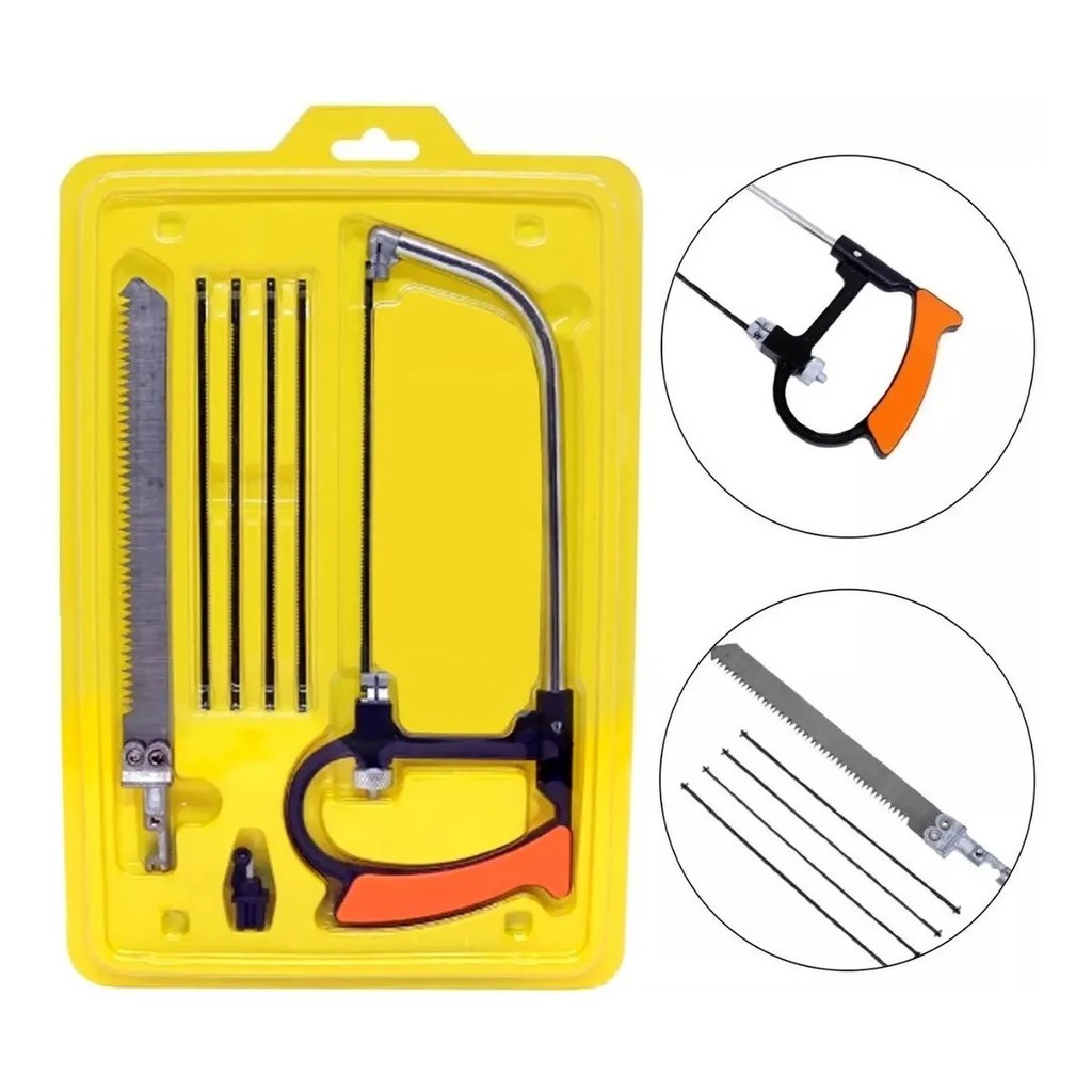 Mini Arco De Serra Serrote Ajustável 7 Peças 7em1 Corta Aluminio Madeira Tubos Borracha Artesanato
