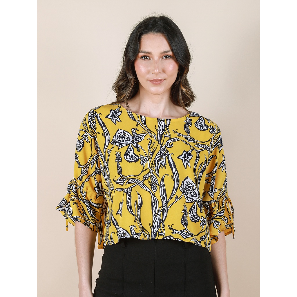 Blusa feminina  camisa crepe setinado croppd Estampado flores sr793 em Oferta na Shopee