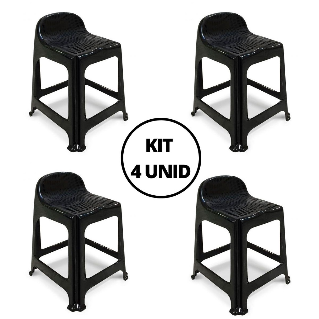 Kit 4 Banquetas Com Encosto Plástico Preto Arqplast Promoção ...
