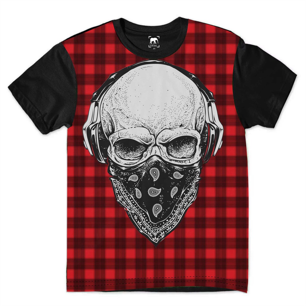 Camiseta Caveira Xadrex Bandana Music Dj Top Ydias