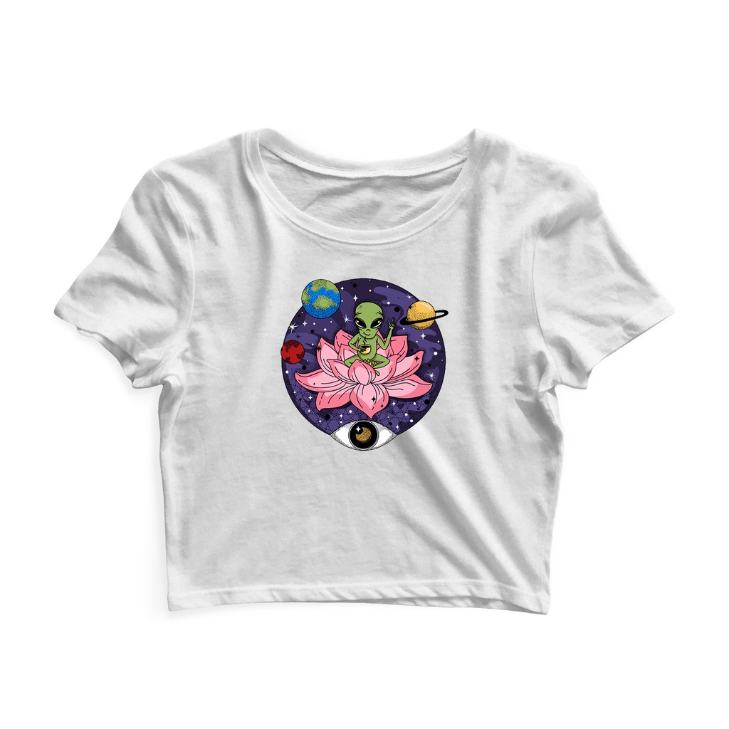 Cropped Manga Curta Feminino As Braba Alien Flor Lotus
