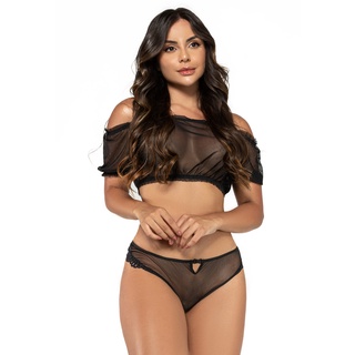 Promoção CONJUNTO CALCINHA E SUTIÃ CIGANINHA DE TULE TRANSPARENTE SEM BOJO