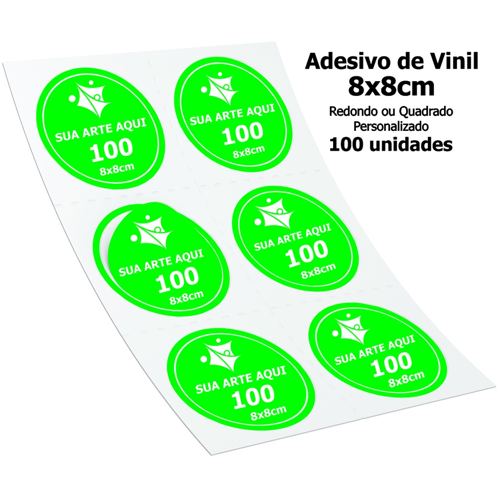 100 Adesivos 8x8cm PERSONALIZADO com Recorte em Vinil branco ou transparente em Oferta na Shopee