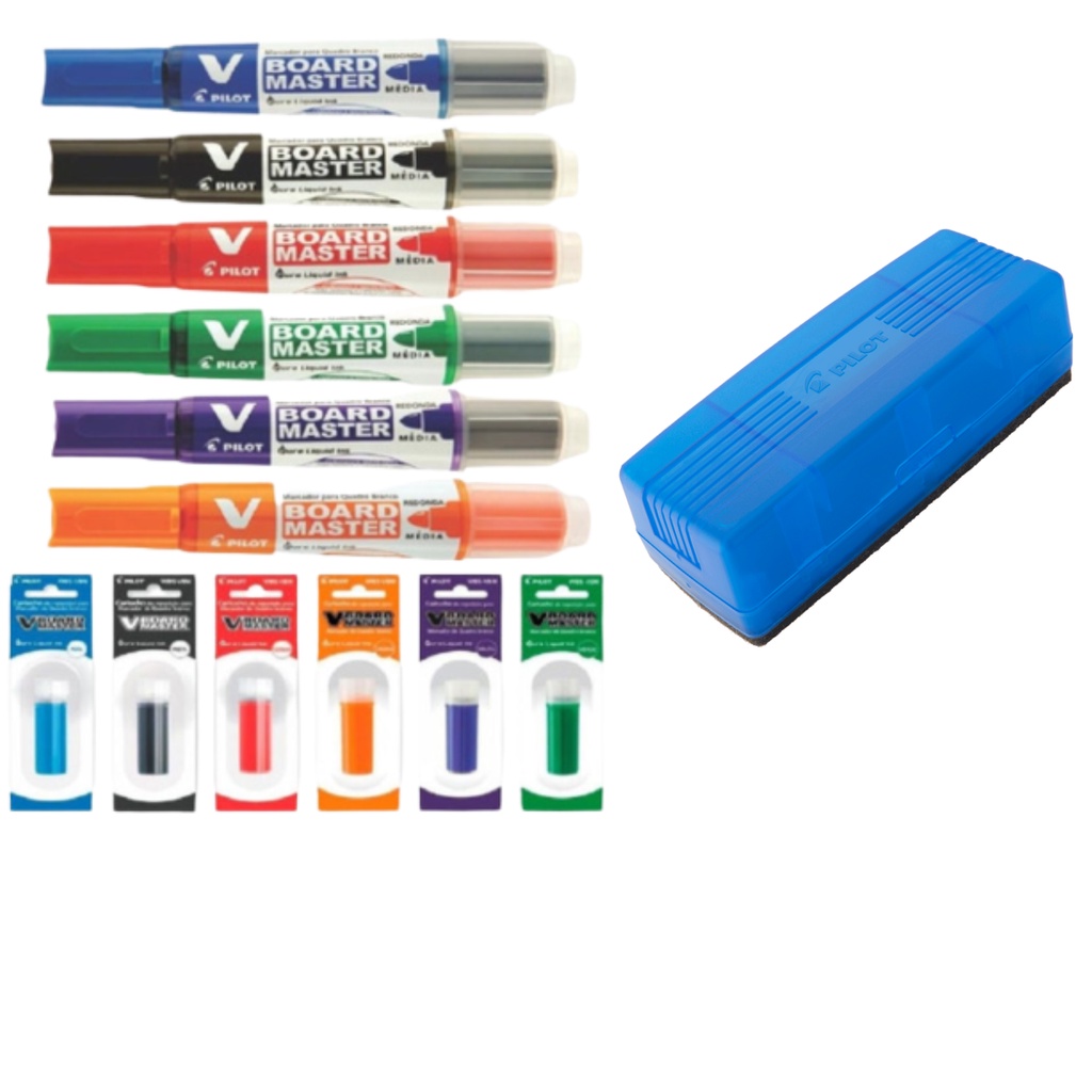 6 Marcadores de Quadro Branco V Board Master + Apagador Flip Top 150N + 6 Refis de Tinta Para Marcador - PILOT em Oferta na Shopee