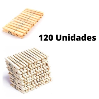 Kit 120 Prendedor De Roupa Madeira Pregador Varal Grampo Lavanderia Embalagem c/ 120 Unidades em Oferta na Shopee