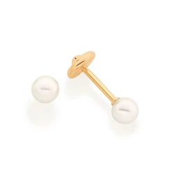Brinco Infantil Rommanel Bolinha Pérola baby 4mm Segundo Furo Bola - 520190