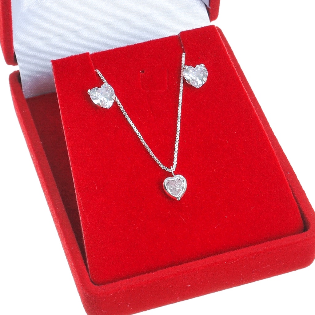 Conjunto de Prata 925 Colar + pingente + brinco Coração peças prata legitima com garantia ORIGINAL L