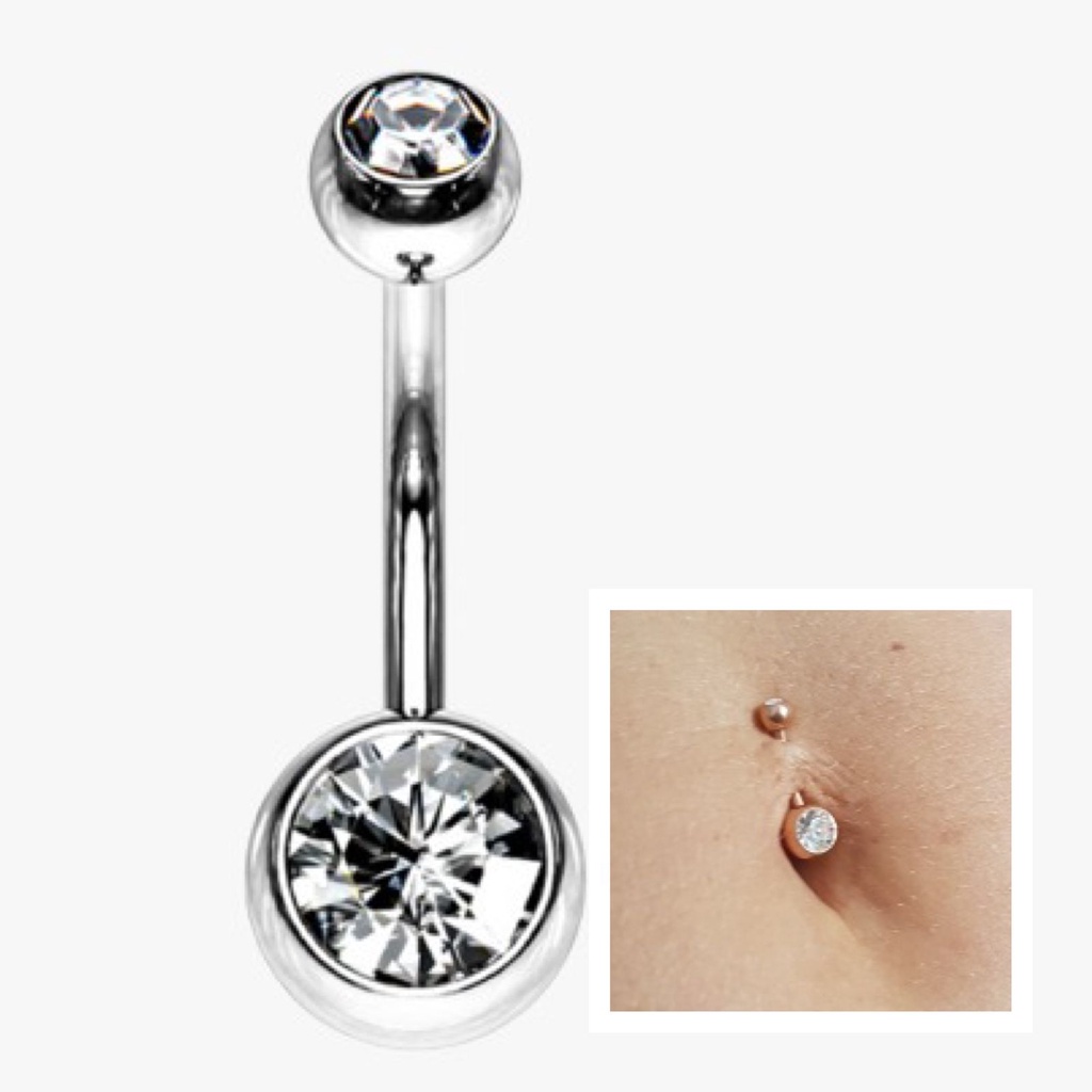 Piercing Banana Bell Umbigo Belly Aço Cirúrgico 316L com Strass Zircônia Joia Corpo Antialérgico