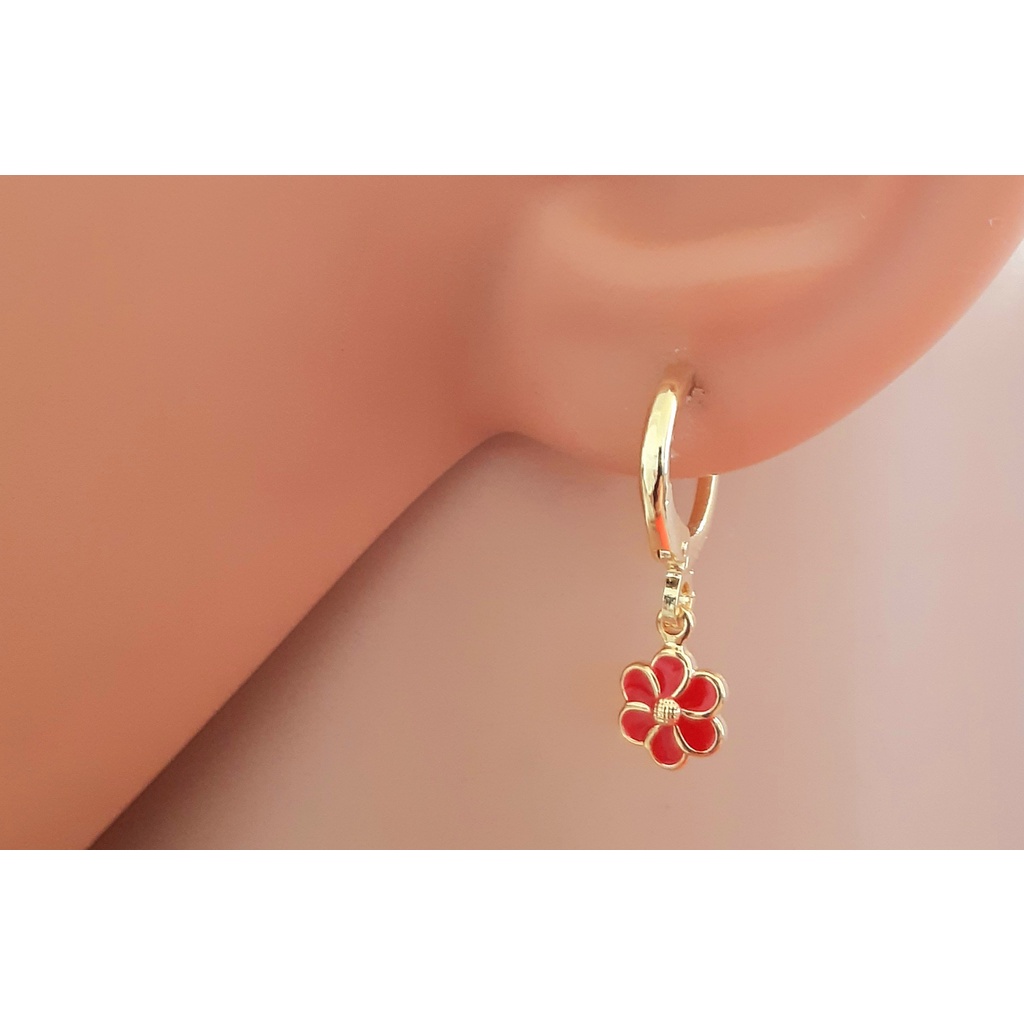 Brinco Argolinha Flor Margarida Folheado Ouro 18k Antialérgico