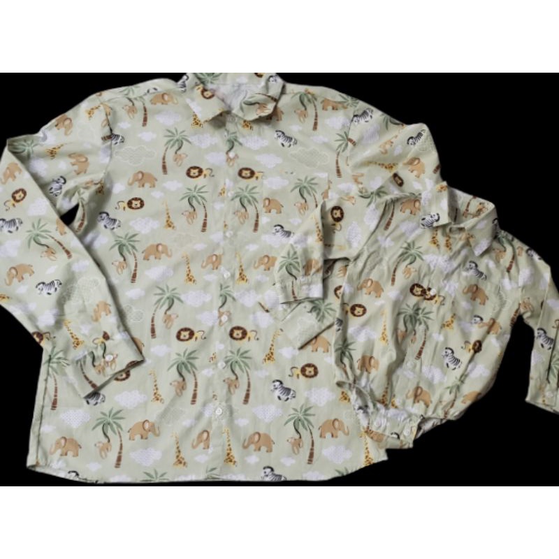 Camisa tal pai tal filho Safari verde/ bege