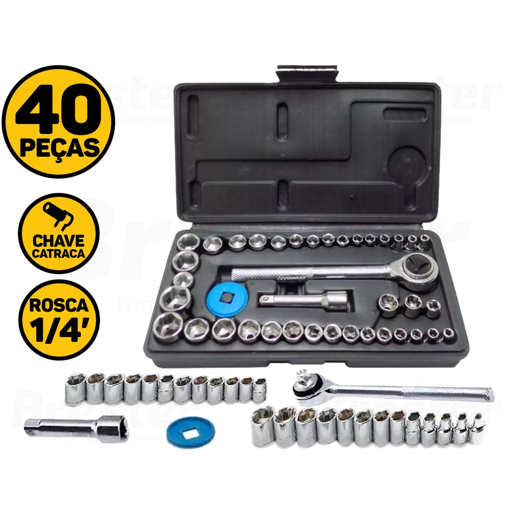 Kit Chaves Jogo Catraca Reversível Soquetes 40 Peças Maleta Fertak 4820