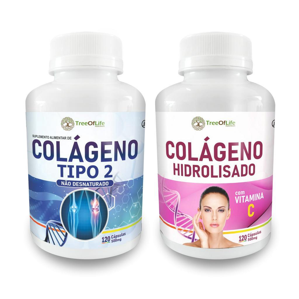 Colágeno Tipo 2 120 Cápsulas com Colágeno Hidrolisado com Vitamina C 120 Cápsulas