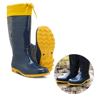 Bota Galocha Cano Longo Azul/Amarela Polaina Amarra com Cadarço Antiderrapante Impermeável contra Óleos Pescaria Limpeza Faxina Pantaneira Pantaneiro Motoboy Chuva