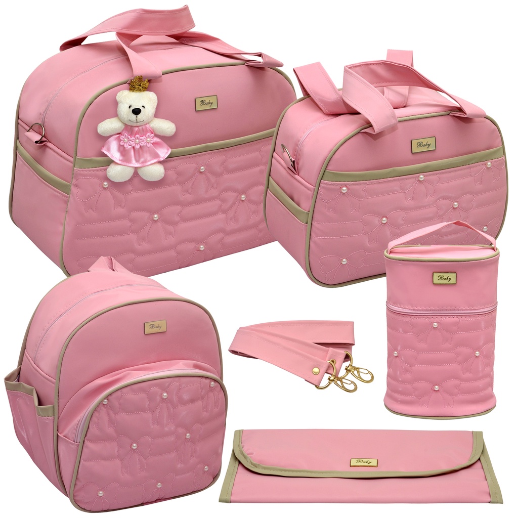 Kit bolsa/Mochila maternidade bebê gestante feminino/menina 5 peças luxo Melhor preço para gravida enxoval