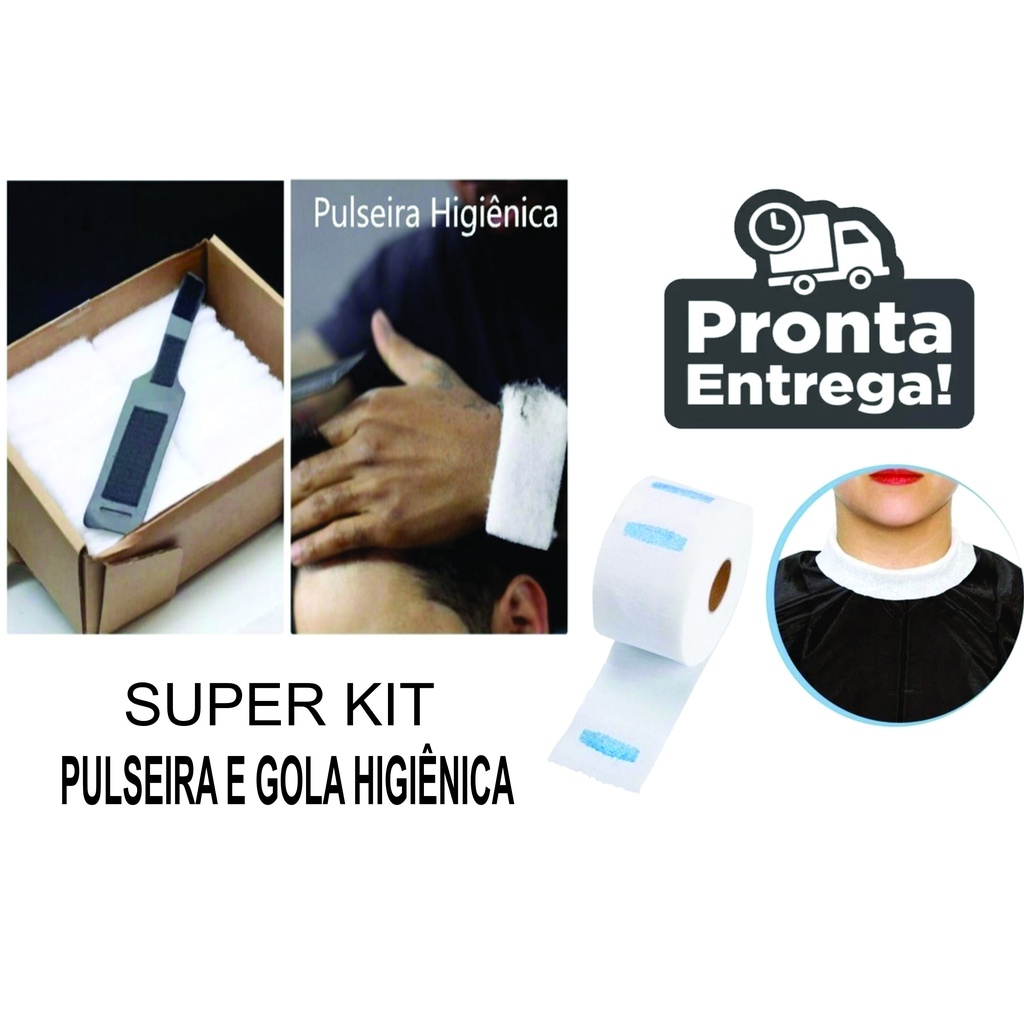 Pulseira Higiênica Barbeiro Braço Barbearia + 50 Refil + Gola  Higiênica