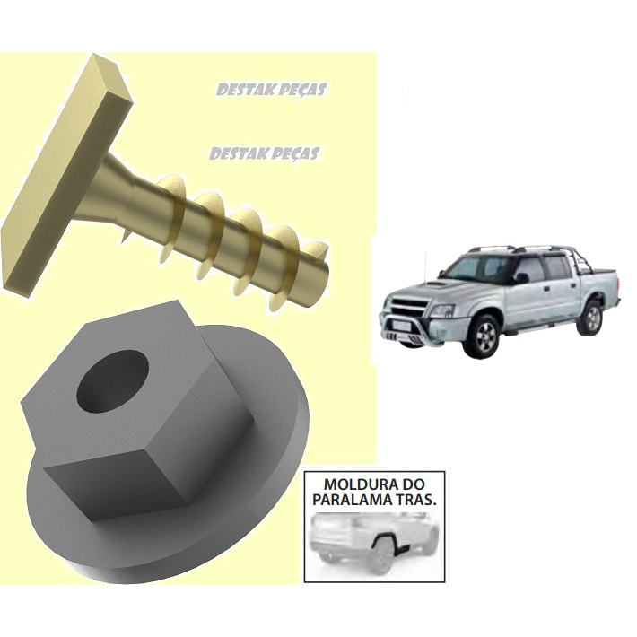 Kit fixadores com 12 peças da moldura do paralama Traseiro  do GM Chevrolet S10 2007 até 2013