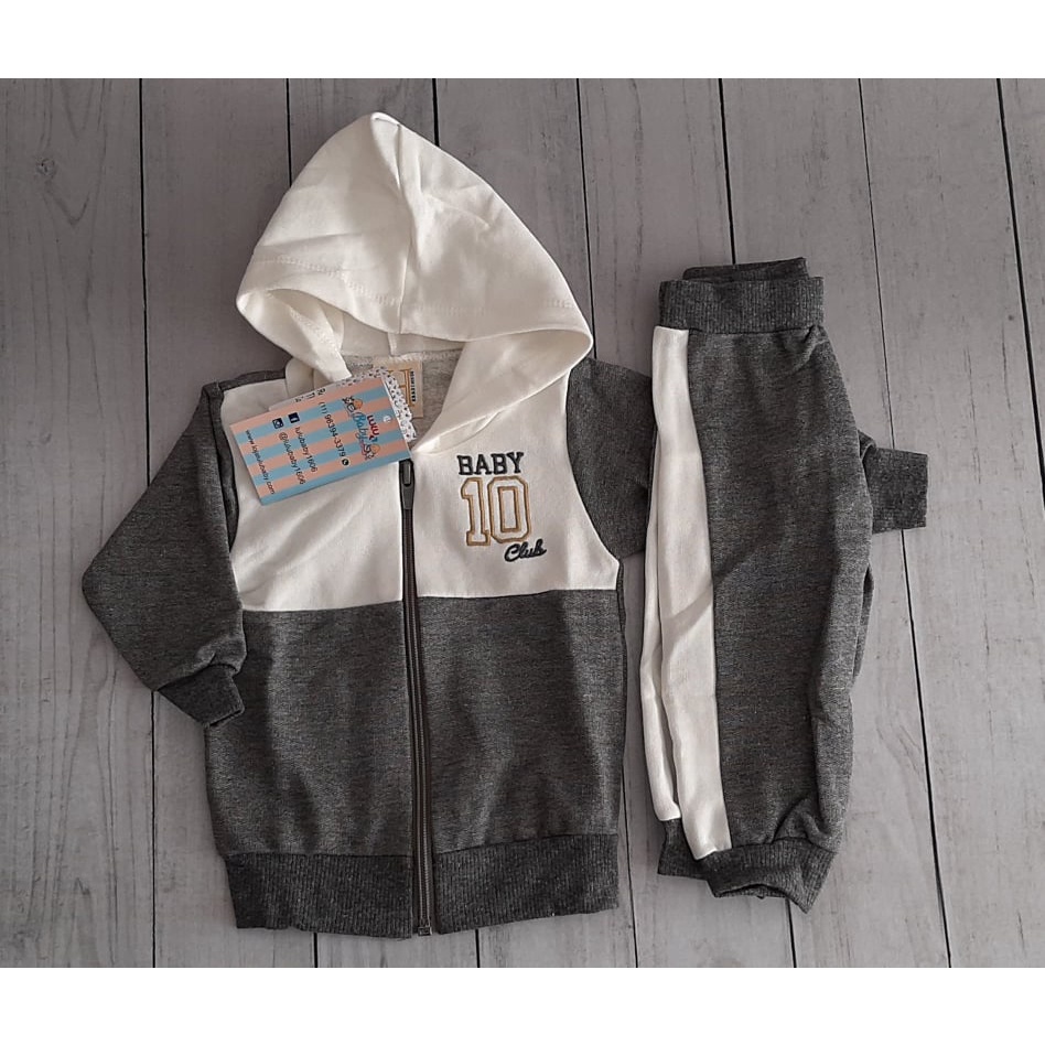 Conjunto Masculino Moletom roupa infantil Jaqueta com capuz e calça com punhos tam. P M