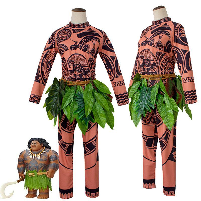 Fantasia Halloween Moana Maui Tatuagem Camiseta Calças Adulto Crianças Traje Cosplay