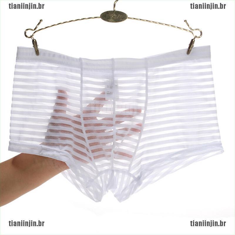 jin 】 Men Boxer Boxers Sexy Stripe Mesh Transparent Briefs - Escorrega ...