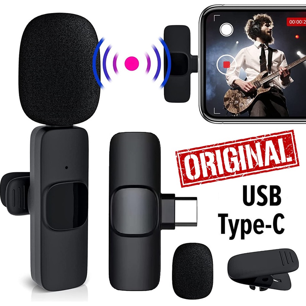 Microfone de Lapela Sem Fio Wireless Para Celular Smartphone Android Usb C Type C Profissional Gravação de Vídeo Clip-on