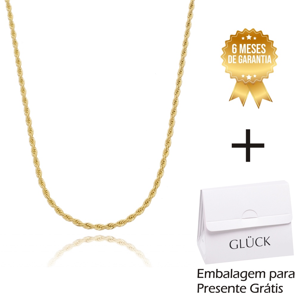 Corrente Colar Feminino Cordão Baiano Banhado a Ouro 18k 50cm