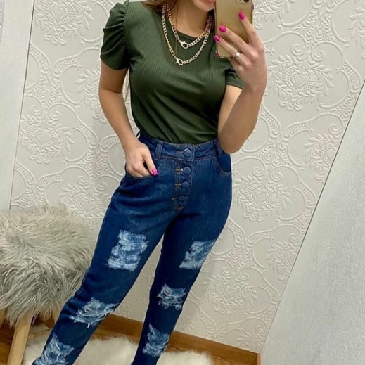 Blusa feminina manga princesa bufante curta gola rasa lançamento moda blogueira linda