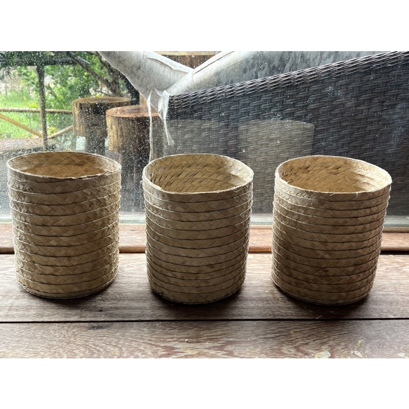 kit 3 cestos de palha 20cm - decoração rustica cestaria presente cesta Organizador cachepo flor